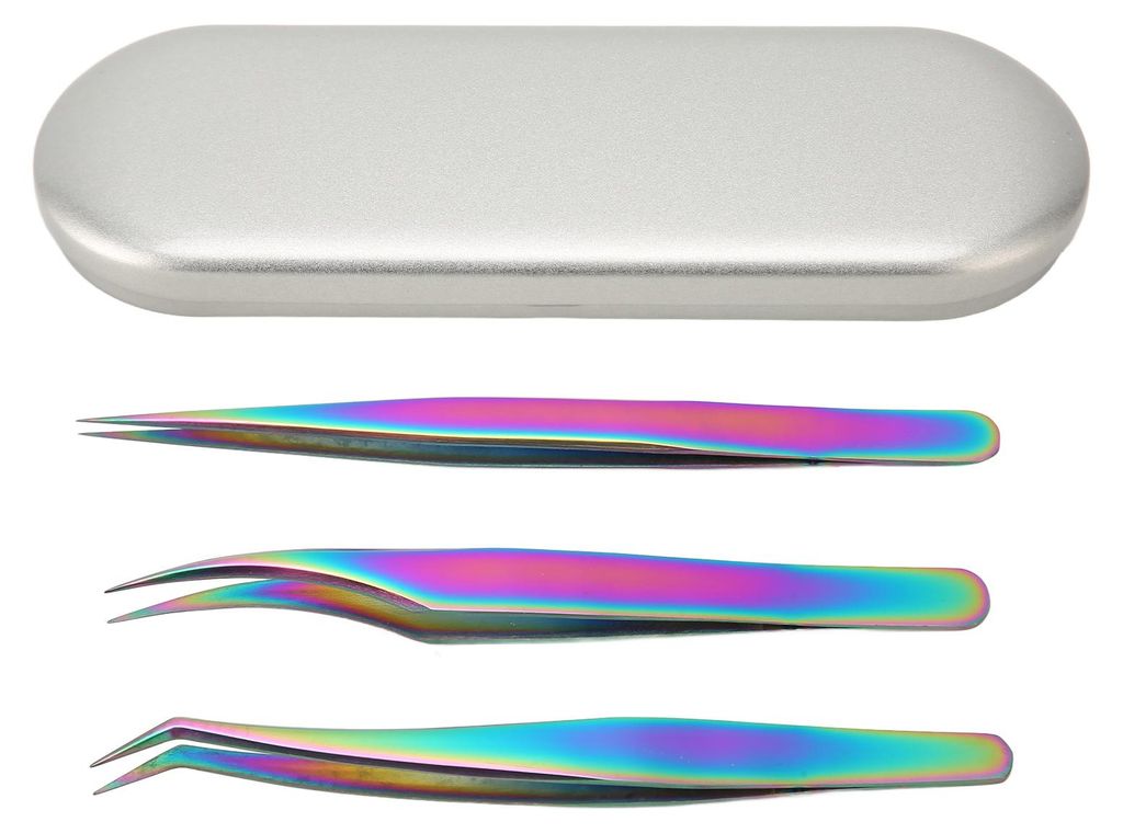 3-teiliges Set Wimpernverlängerungspinzetten aus korrosionsbeständigem Edelstahl, inklusive Pickelpinzette für Make-up