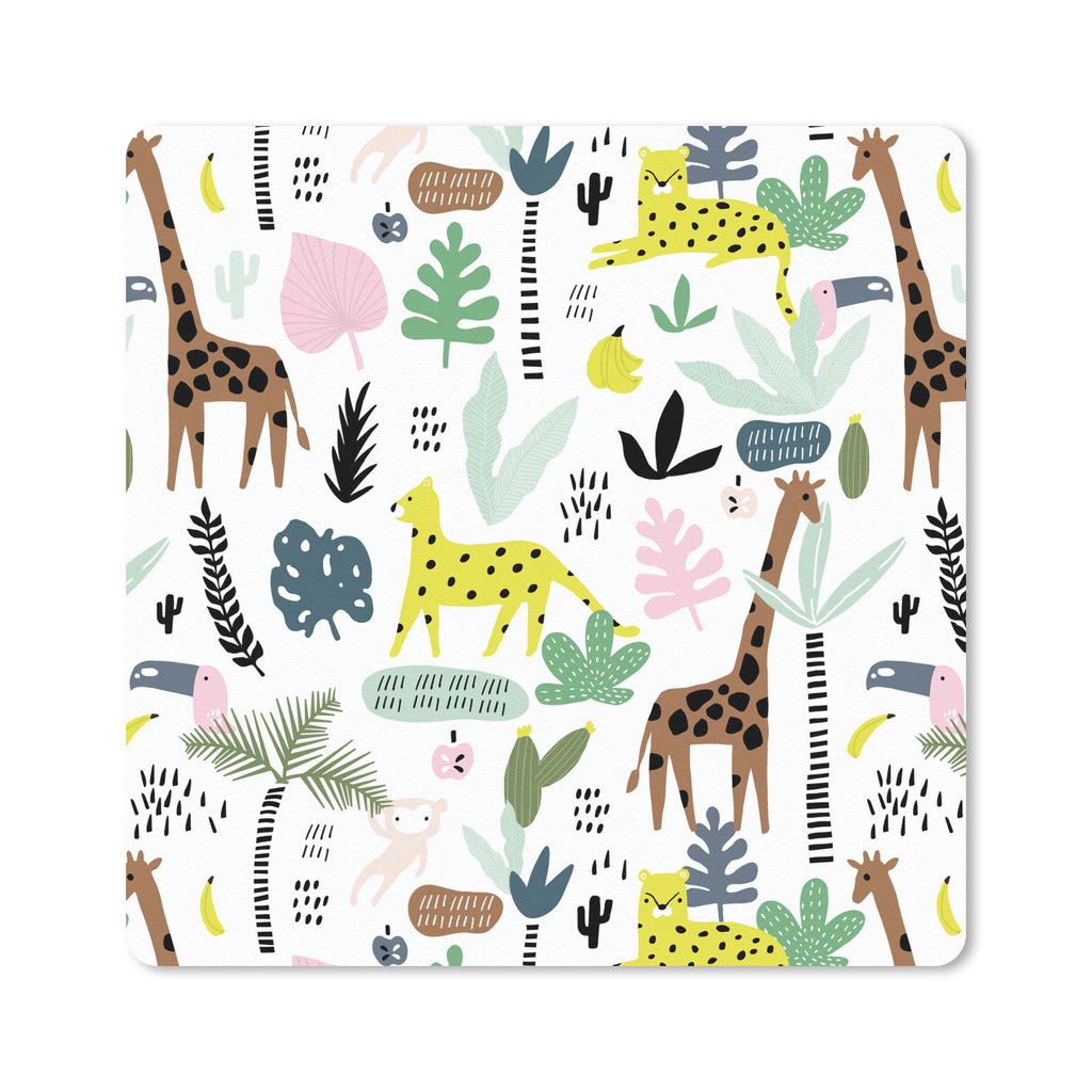 MuchoWow Mauspad Mousepad Dschungel - Giraffe - Affe 20x20 cm - Mousepads - Maus Mat - Pad - Mausunterlage - Desk Mat - Bureauartikeln