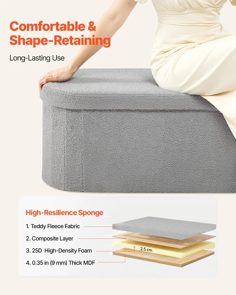 Solution de Rangement Compacte : Ottomane Pliable Ovale Grise Robuste - 5