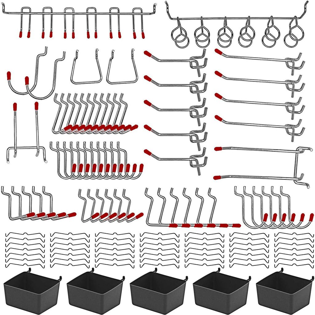 114-teiliges Metall Pegboard Haken Set – Organizer mit Peg Locks, für Hängende Anwendungen, Werkzeuge und Aufbewahrung