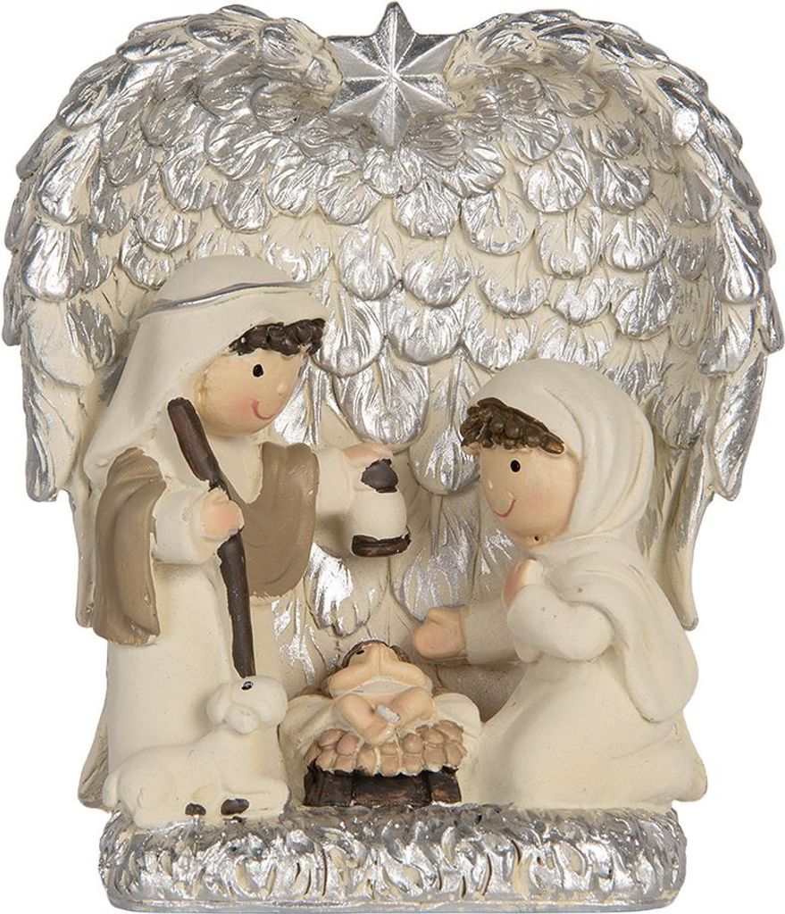 Clayre & Eef Weihnachtsdekorationsfigur Krippe 12x6x13 cm Silberfarbig Kunststoff