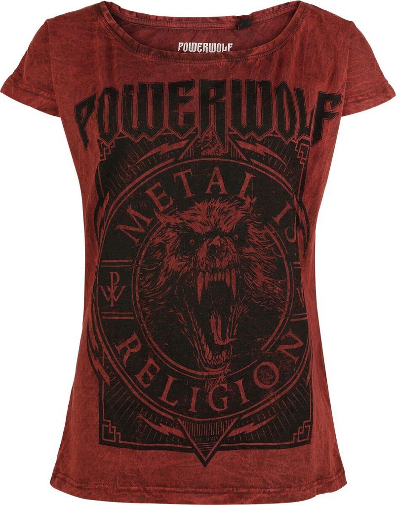 Powerwolf T-Shirt Damen Metal Circle rot Band-Merch, Bands 100% Baumwolle L