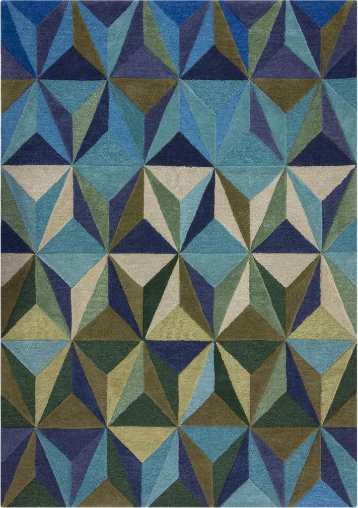 Tapis Moderne Salon 160 x 230 cm - Modèle Illusion Reverie Blue Géométrique