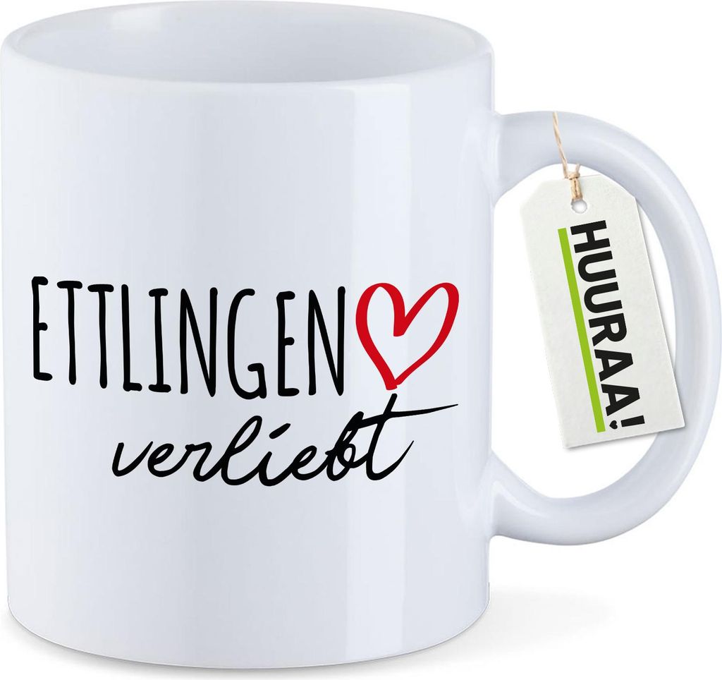 Huuraa Kaffeetasse Ettlingen verliebt 330ml Weiß Keramik Kaffeebecher Geschenkidee