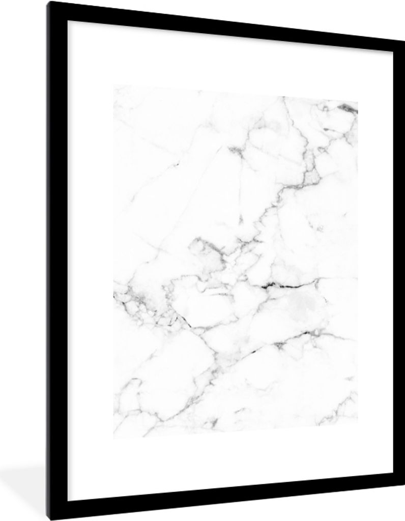 MuchoWow Gerahmtes Poster Marmor - Weiß - Grau - Luxus - Marmoroptik - Strukturiert 60x80 cm - Poster mit Schwarzem Bilderrahmen Wandposter Rahm...