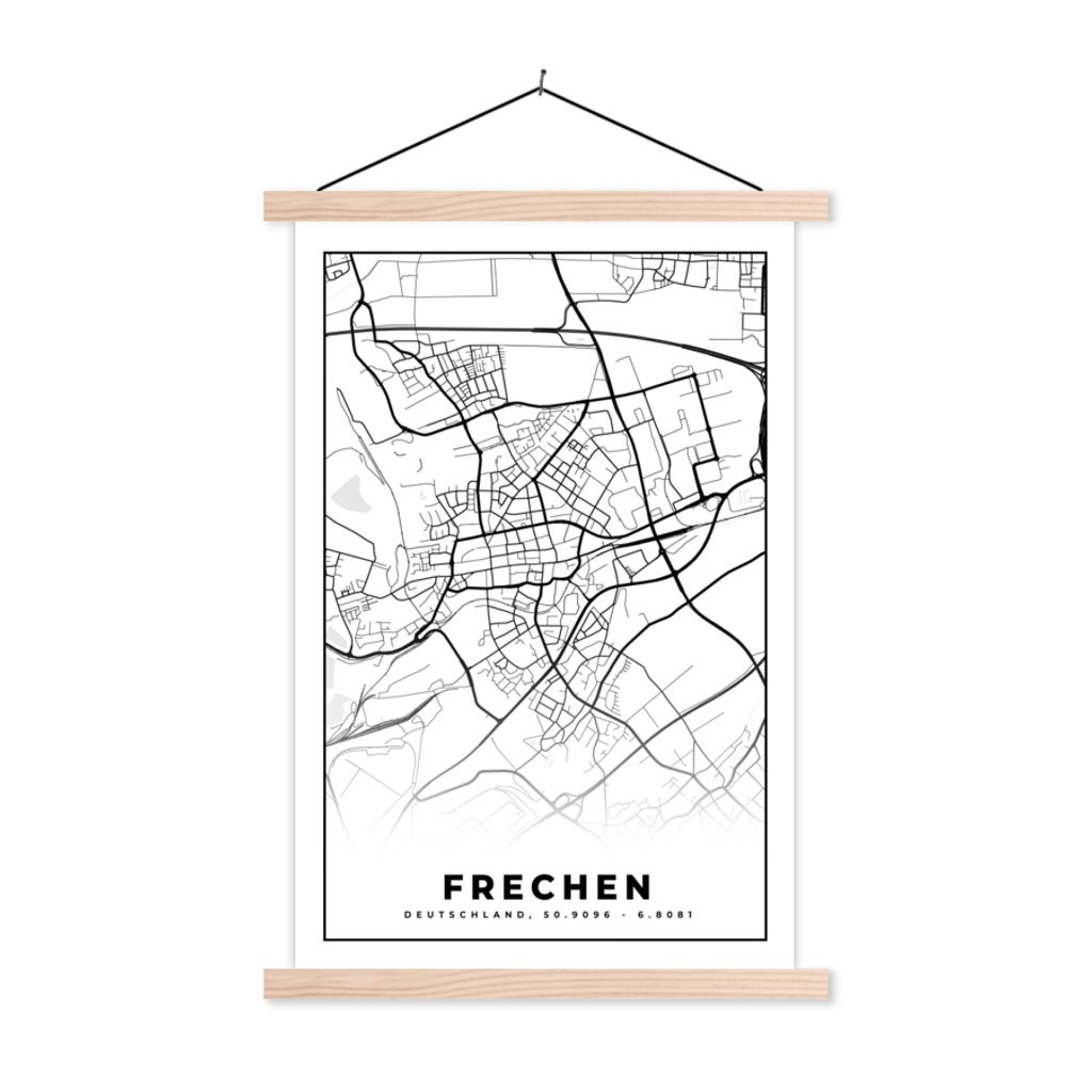 MuchoWow Textilposter Karte - Frechen - Stadtplan 40x60 cm mit holzfarbenen Rahmen - Poster