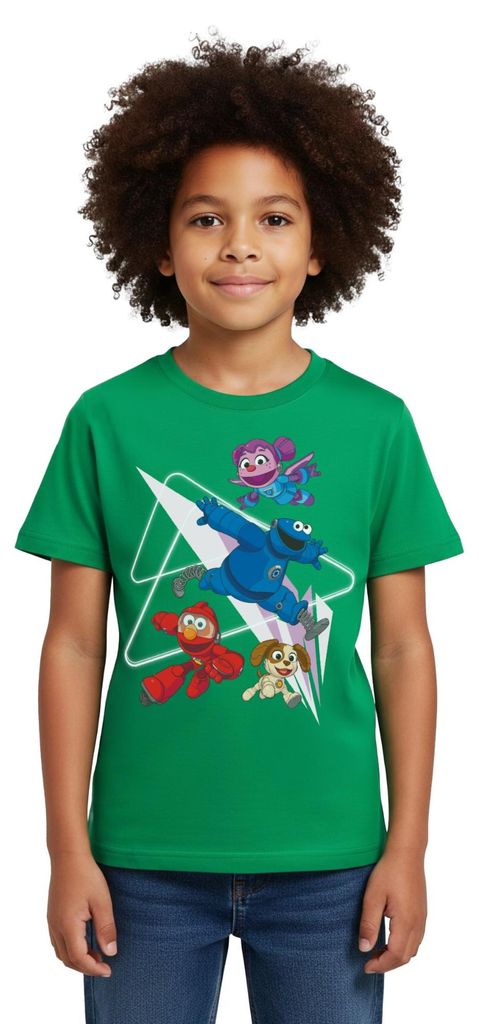Spreadshirt Mecha Builders Elmo Cookie Und Abby Kinderhelden Design Kinder T-Shirt, 110/116 (5-6 Jahre), Kelly Green