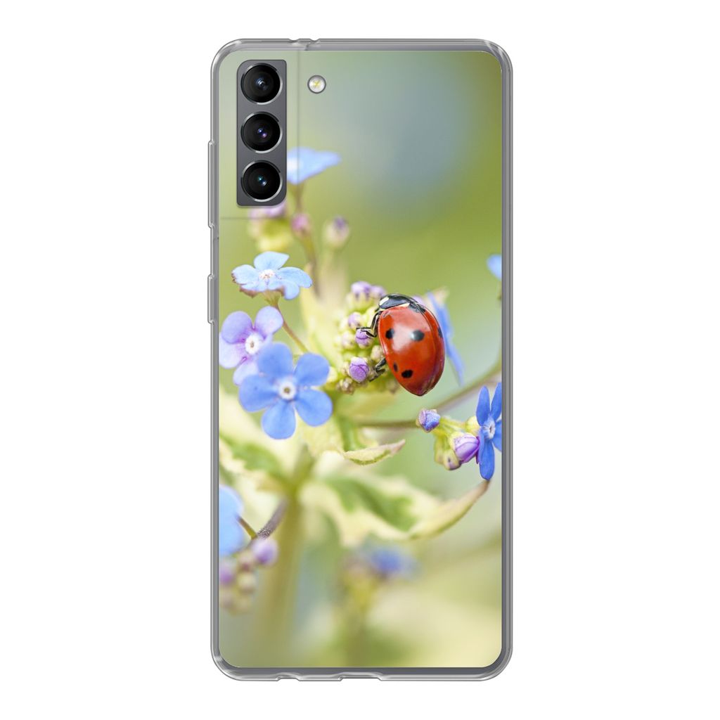 MuchoWow Handyhülle Schutzhülle Hülle für Samsung Galaxy S21 Plus Marienkäfer - Blume - Frühling Silikon Softcase Handy Hülle - Handy-Tasche