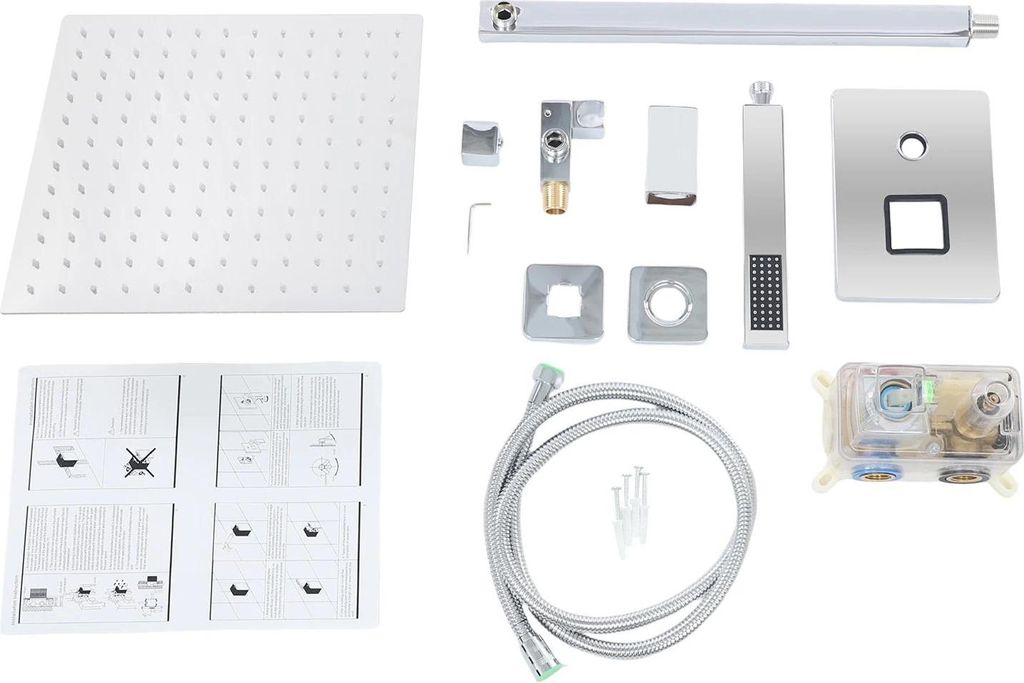 Badezimmer Duschset - Unterputz-Duschsystem mit Mischbatterie - Regenduschkopf 30×30 cm quadratisch + Handbrause - Messing/Edelstahl - Keramikkart...