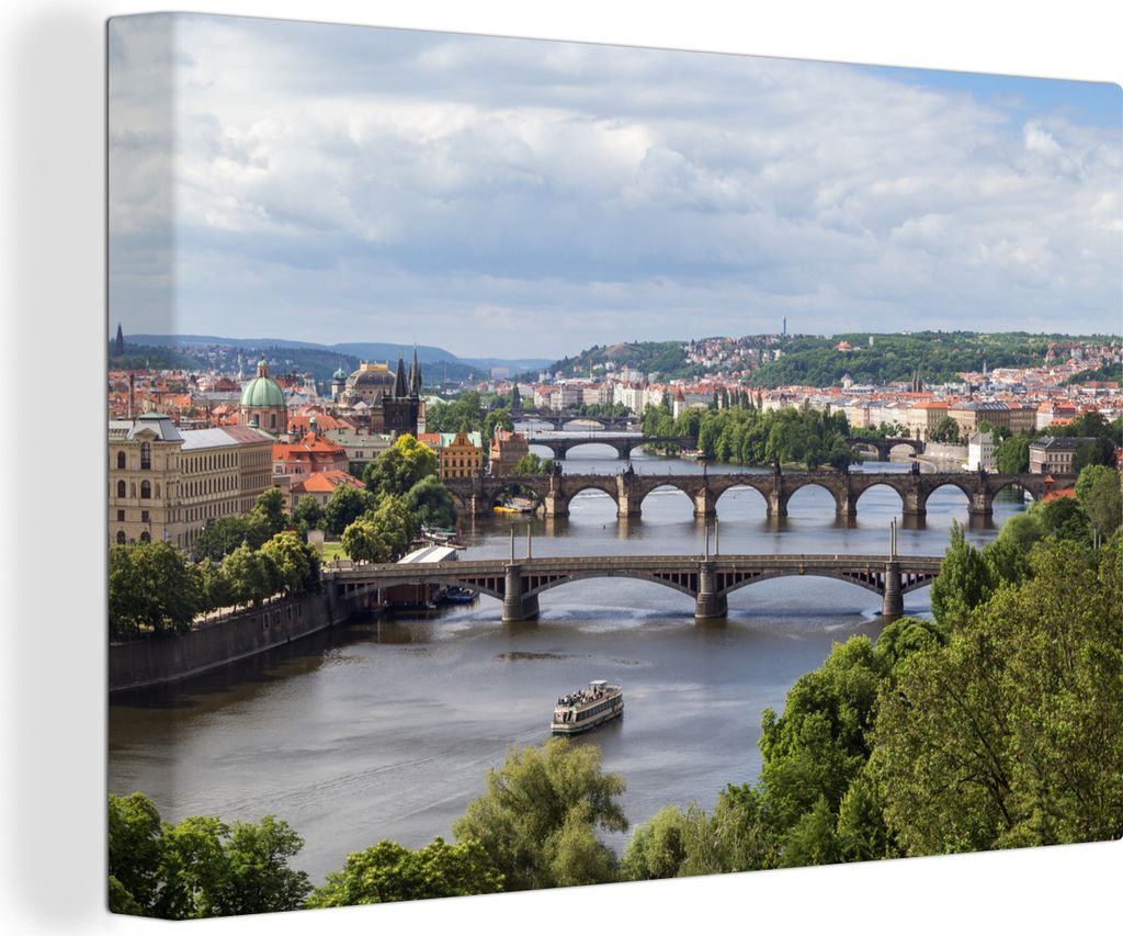 OneMillionCanvasses - Leinwandbilder - 140x90 cm, Wolken - Prag - Brücken, Wandbilder Kunstdruck Wanddekoration - Foto auf Leinwand - Gemälde a...