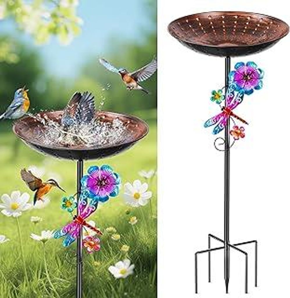 38In Metall Vogeltränke Vogelbad Stehend für Draußen Garten, Futter Schale Wassertränke für Vögel, Vogelbecken Winterfest Frostsicher für Wi...