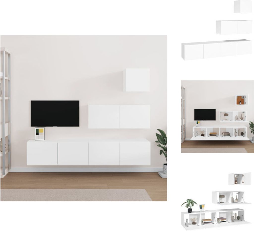 vidaXL 4-tlg. TV-Schrank-Set Weiß Holzwerkstoff - TV-Möbel