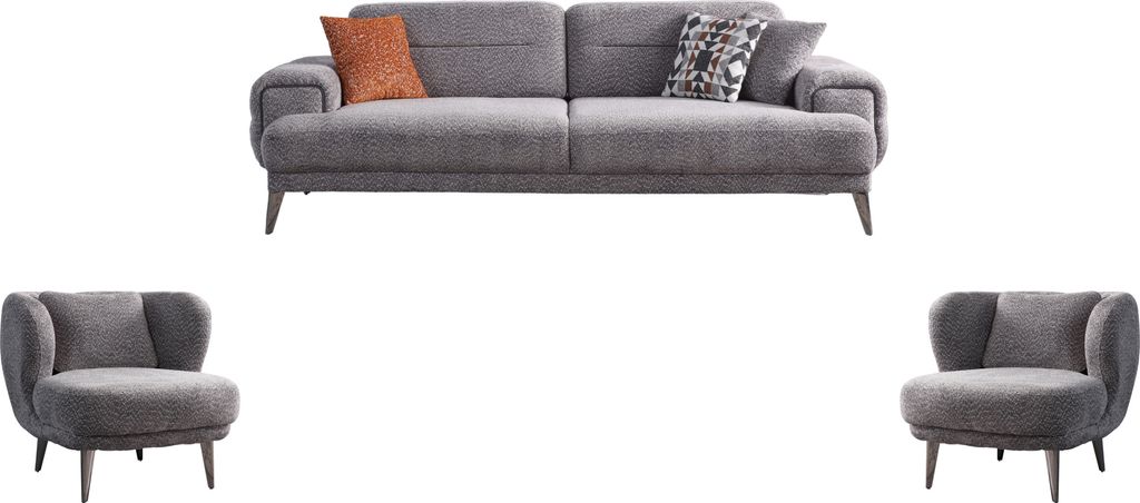 Villa Möbel Sofa Set Torino Farbe: Grau Stellvariante:3+1+1 mit Relax-/Bettfunktion durch verstellbare Rückenlehne