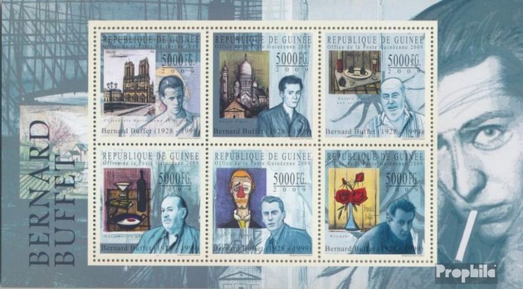 Briefmarken Guinea 2009 Mi 7142-7147 Kleinbogen (kompl. Ausgabe) postfrisch Gemälde von Bernard Buffet (1928-1999)