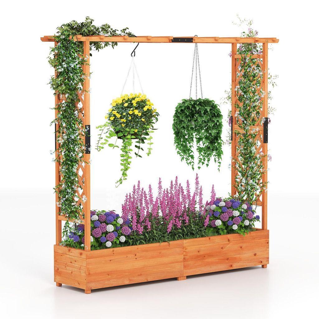 Jardinière COSTWAY avec treillis, toit suspendu et support Image du produit 