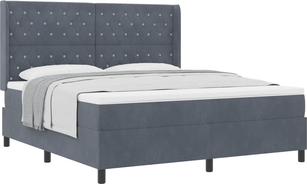 vidaXL Boxspringbett mit Matratze Dunkelgrau 180 x 200 cm Samt