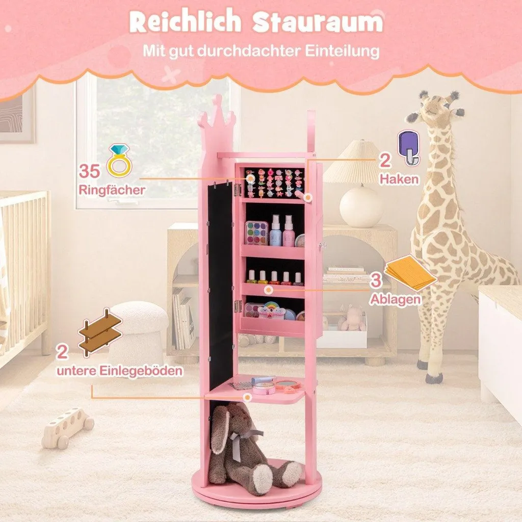 Rangement bijoux enfant 4 en 1 rose : armoire gain de place avec miroir