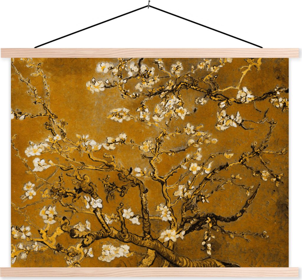 MuchoWow Textilposter Mandelblüte - Kunst - Van Gogh - Gold 40x30 cm mit holzfarbenen Rahmen - Bilder