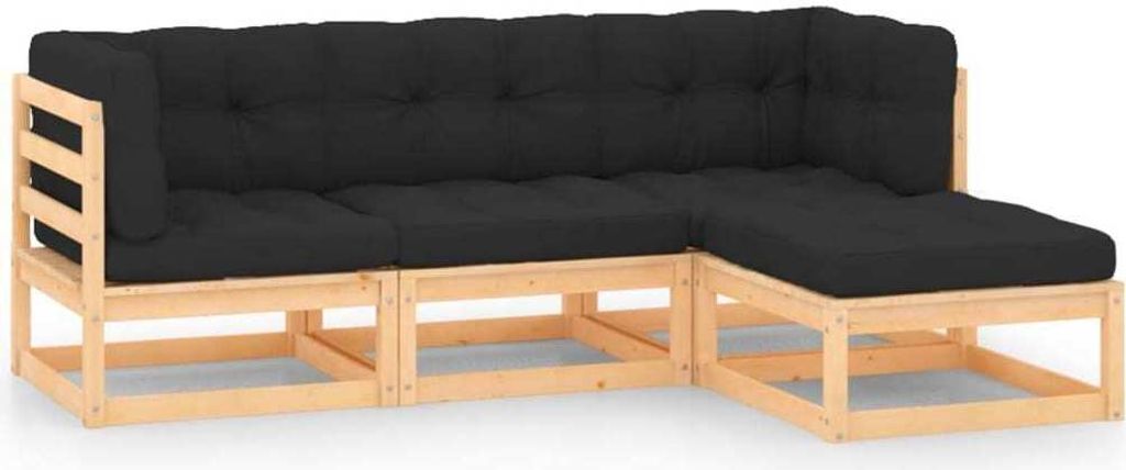 4-tlg. Garten-Lounge-Set mit Kissen Massivholz Kiefer