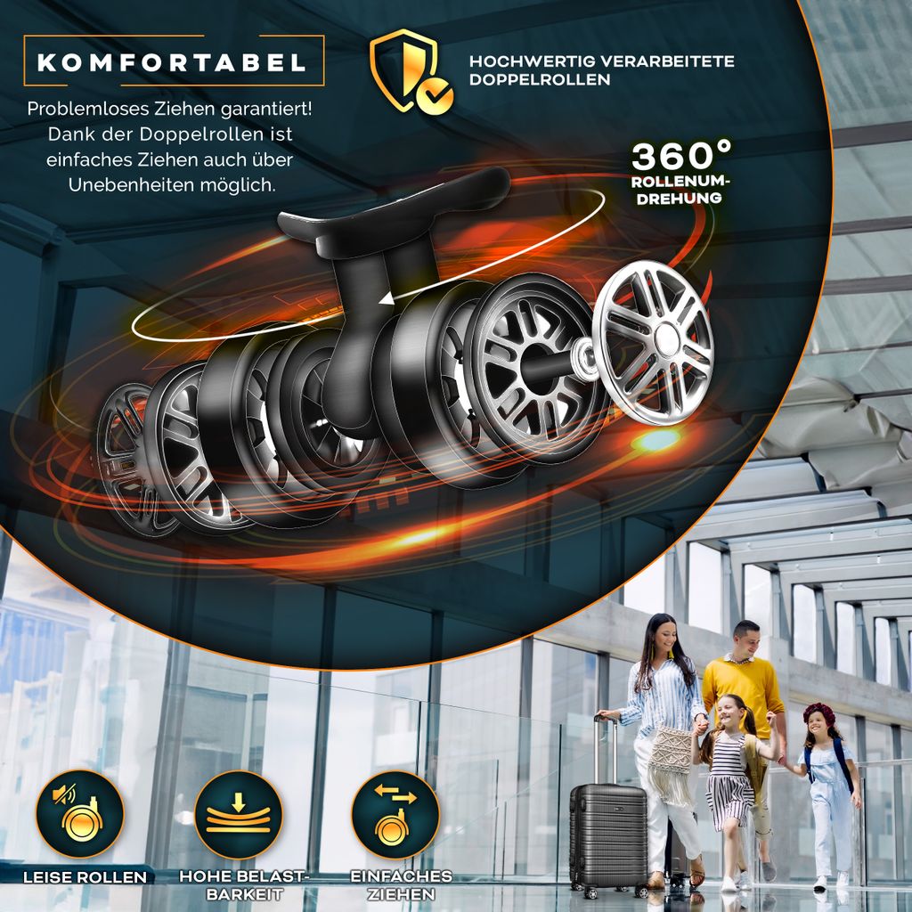 tillvex® Reisekoffer Set 4 tlg. Grau Koffer Hartschale Produktbild 3