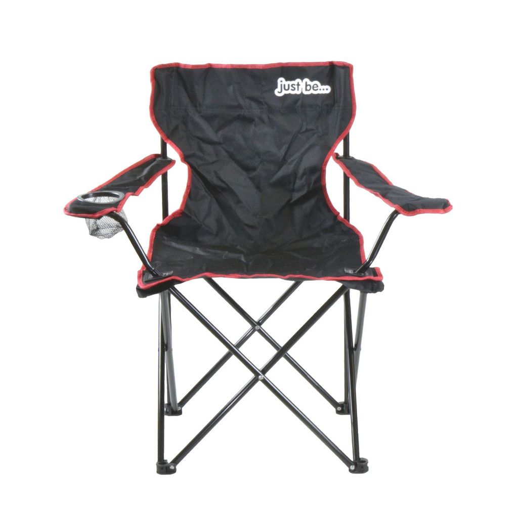 just be... Campingstuhl. Klappstuhl fürs Camping, Angelstuhl mit Armlehne und Getränkehalter in unterschiedlichen Farbe - Schwarz/Rot