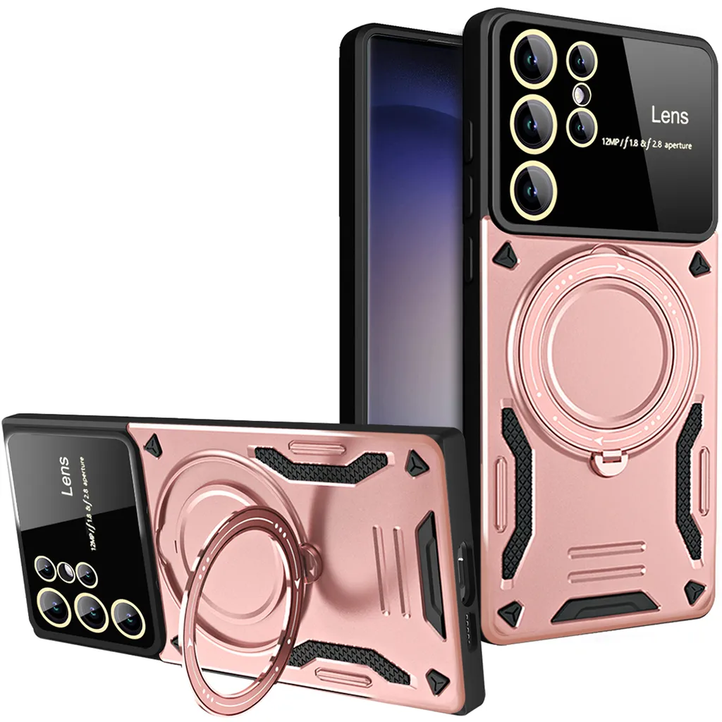 Custodia magnetica ad anello a doppio strato per Samsung Galaxy S23 Ultra Stand Magsafe Case Růžové zlato