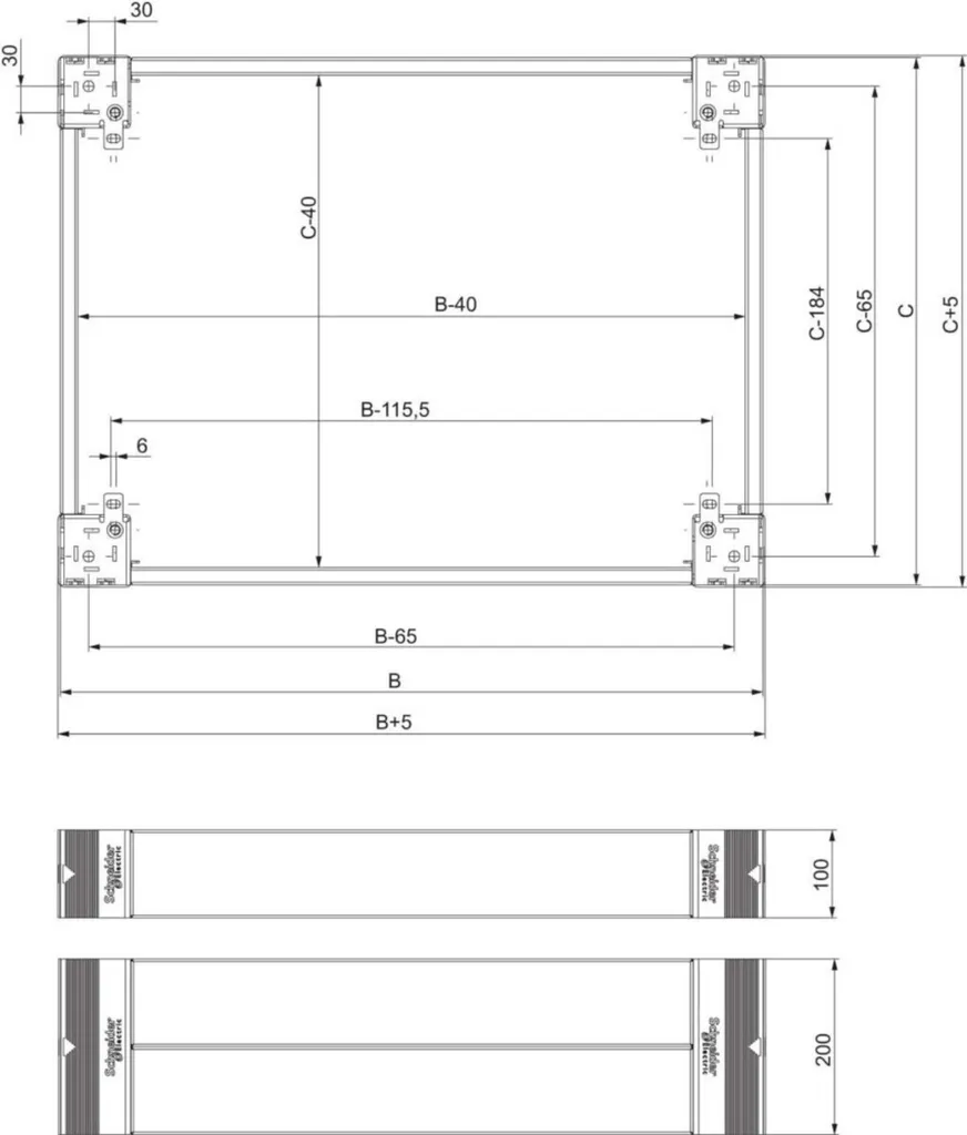 Socle Latéral NSYSPS4100 Schneider Spacial SF 100mm en Acier Noir