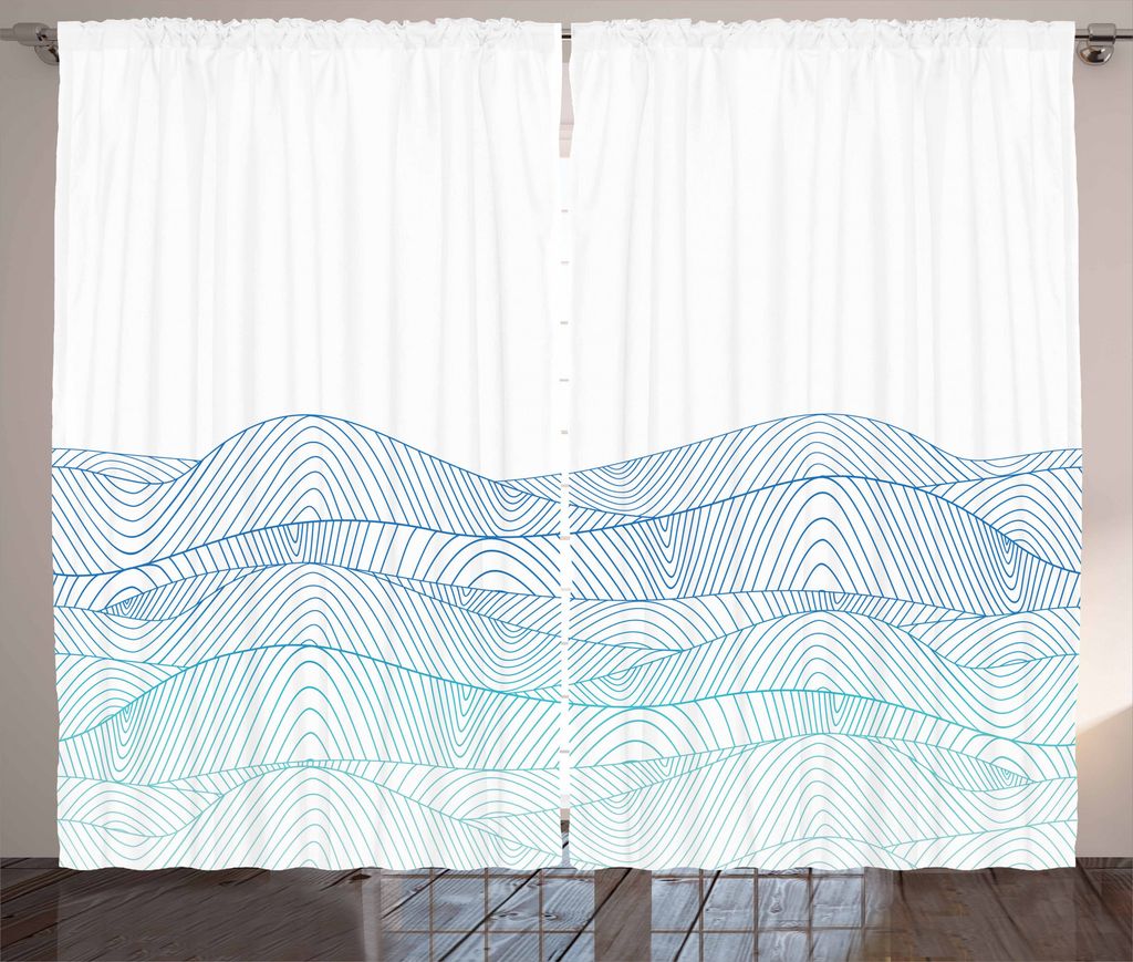 ABAKUHAUS Blau Weiss Rustikaler Gardine, Zusammenfassung Seascape, Schlafzimmer Kräuselband Vorhang mit Schlaufen und Haken, 280 x 175 cm, Blau T...