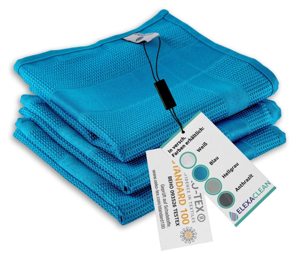ELEXACLEAN Geschirrtücher Mikrofaser (3er Set, 68x42 cm, blau) saugstark, waschbar bis 60°C, Geschirrhandtücher, Handtücher Küche modern