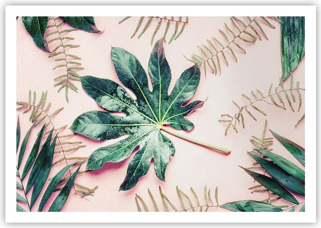 Poster - Poster ohne Rahmen - Blatt Tropisch Palme - 100x70 cm - Wand Bild - Wanddeko - Wandbilder - Kunstposter - Wandposter - Bilder - Kunstdruck...