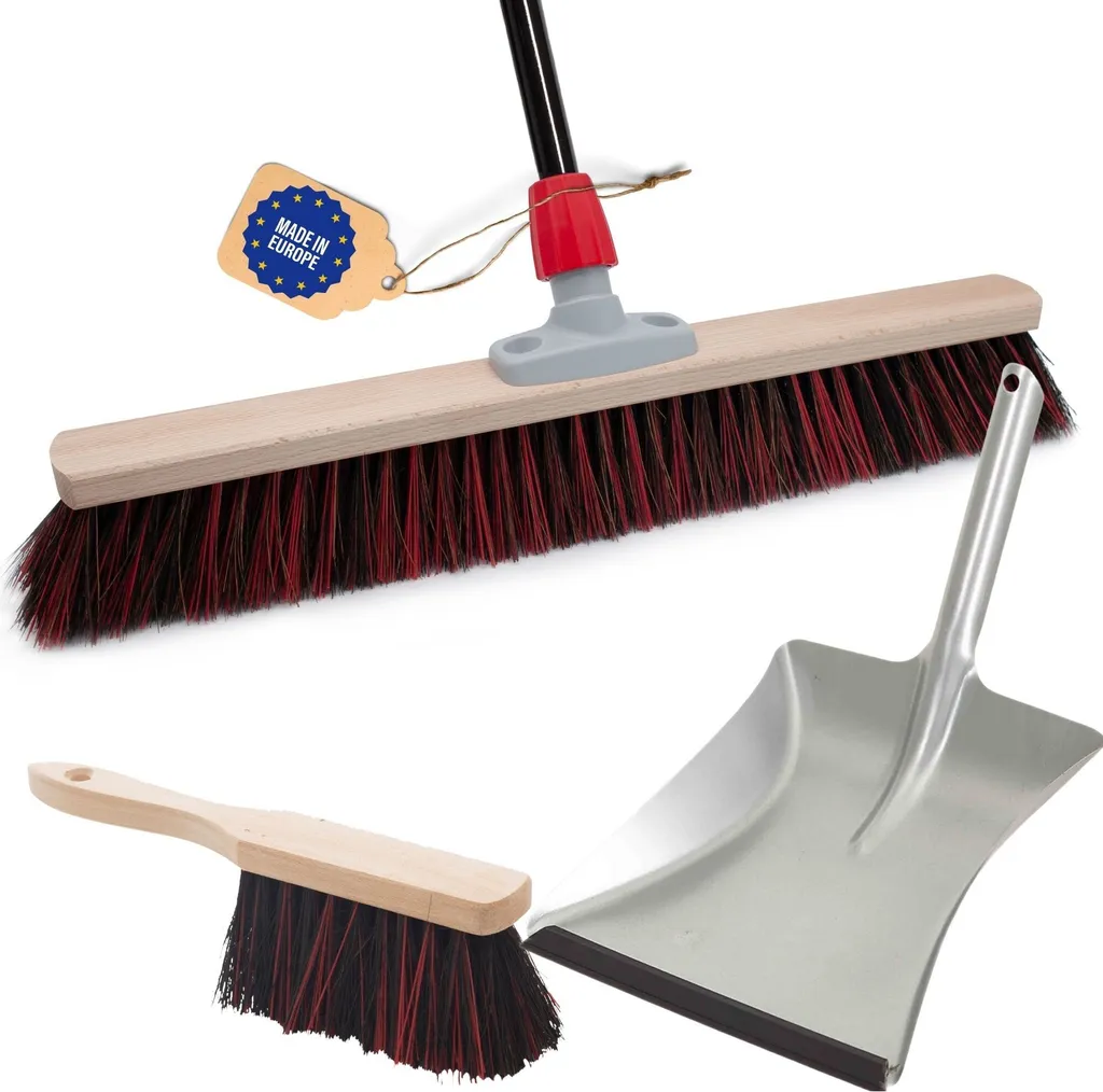 Scopa stradale Novaliv con manico 60 cm Setole Arenga-Elaston incl. set di scopa zincato composto da paletta e spazzola a mano Ideale come scopa da giardino Scopa per patio Scopa per cortile Scopa per spazzare Scopa per esterni - 6