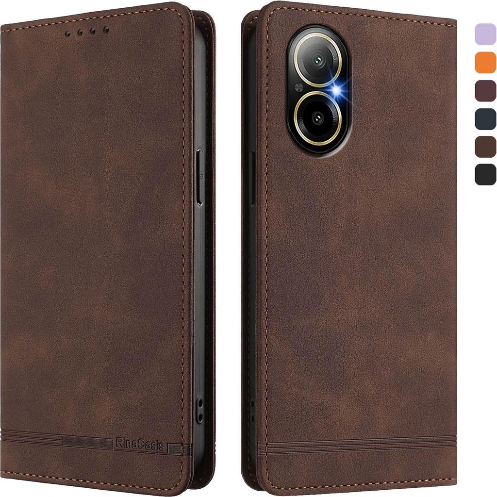 Hülle für Realme C67 4G/Realme 12 Lite, Retro Kunstleder Ständer Klapphülle mit Kartenfächer und Magnetische Braun