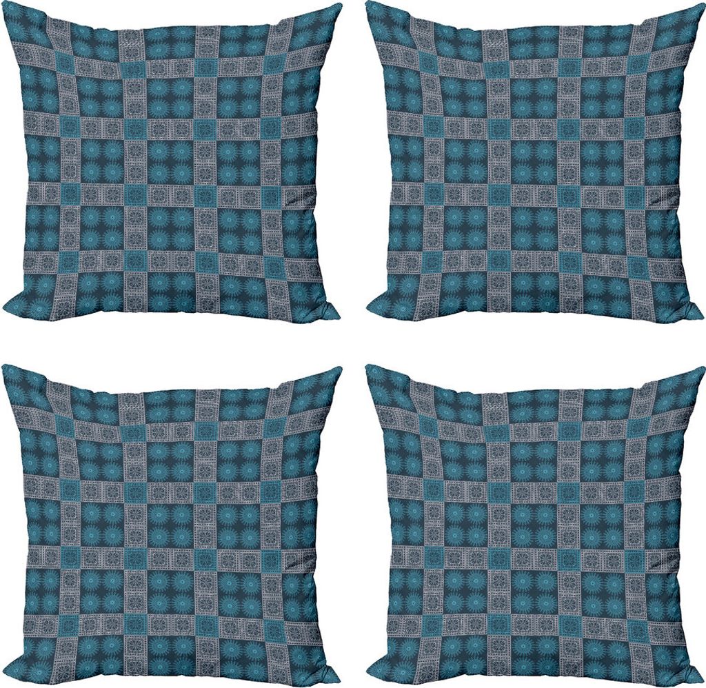 ABAKUHAUS Geometrisch Kissenbezug Set (4 Stück), Alte Blumen Victorian, Moderner Doppelseitiger Digitaldruck, 40 cm x 40 cm, Petrol Blau Hellblau
