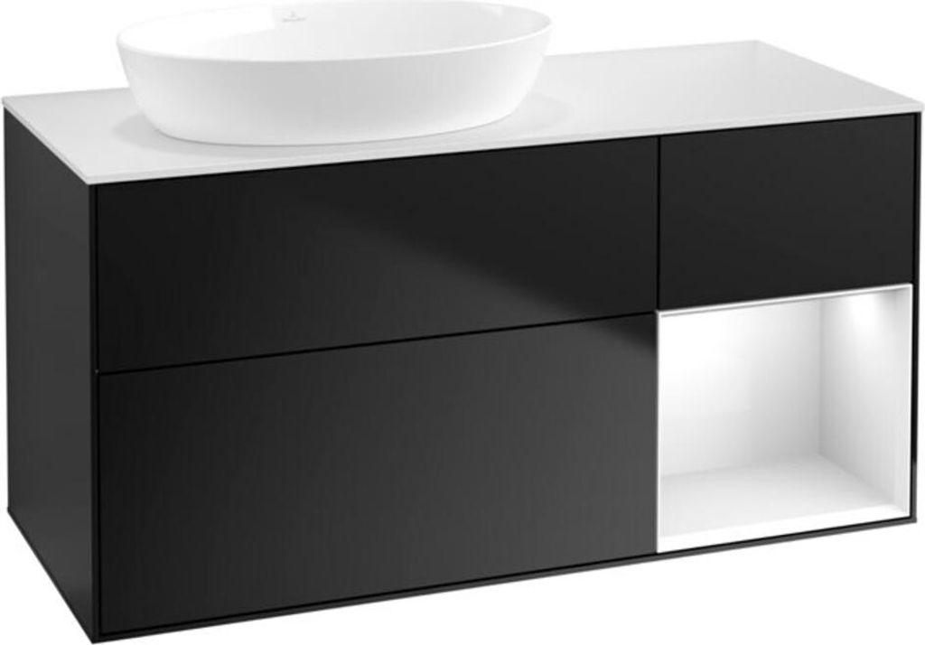 V&B Waschtischunterschrank Finion 120cm, Pl w m, Rg glo wh. Lac, bla m Lac
