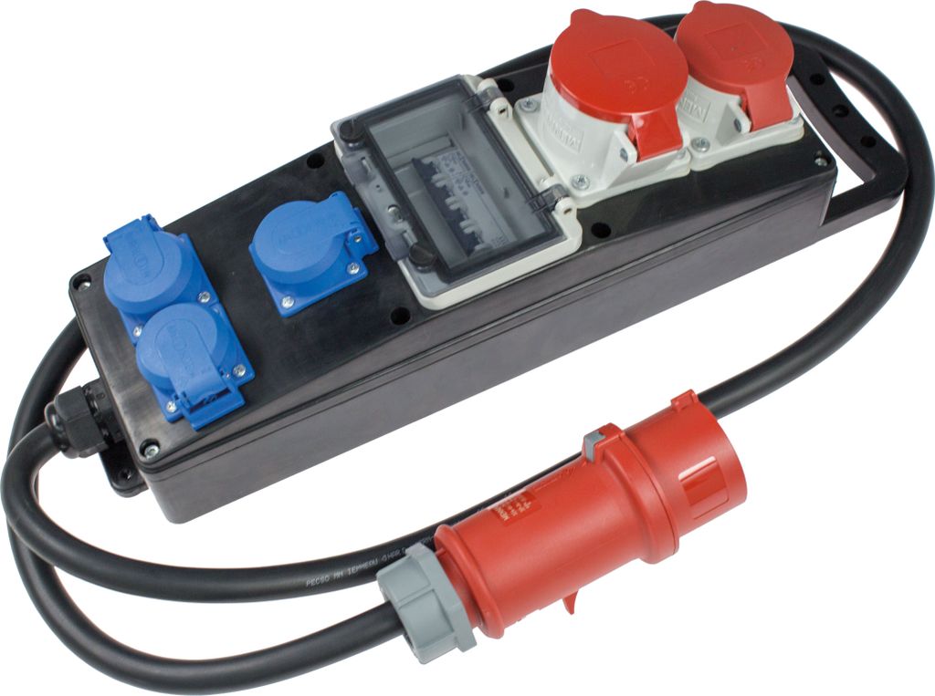 as-Schwabe Vollgummi-Stromverteiler CEE 400V 32A 2x CEE 3x Schuko 230V 16A IP44