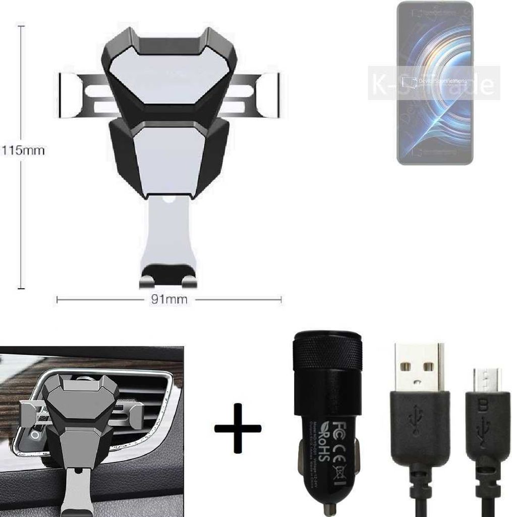 K-S-Trade KFZ Halterung kompatibel mit Xiaomi Redmi K50 Pro Halterung Lüftungshalterung Lüftungsschlitz schwarz-silber Autohalterung Handy inkl. KFZ