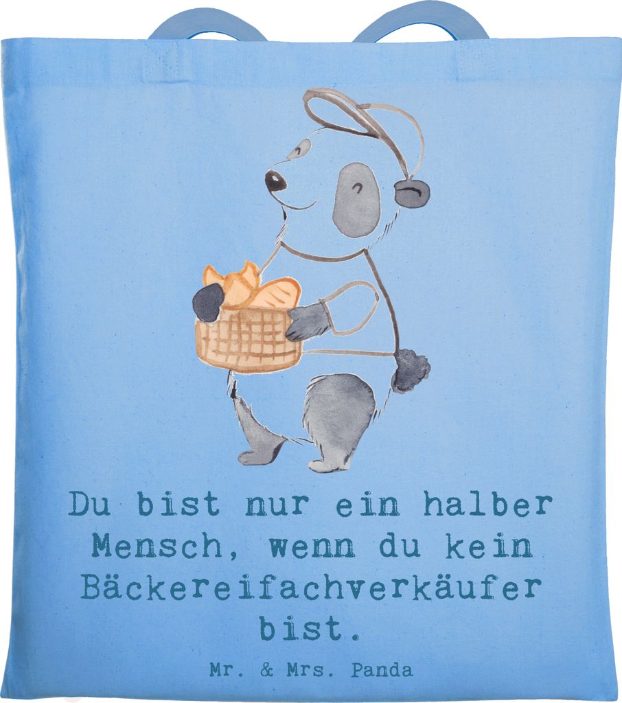 Mr. & Mrs. Panda Tote Bag Bäckereifachverkäufer Herz - Sky Blue - Geschenk, Bäckerei, Spruch, einkaufsshopper, Laptoptasche, Lustig, Shopping Ta...