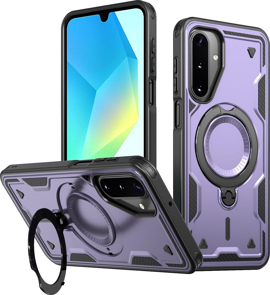 Dual Layer Hülle für Samsung Galaxy A17 5G/4G mit Ring Ständer Magnetisch Stoßfest Handyhülle Lila