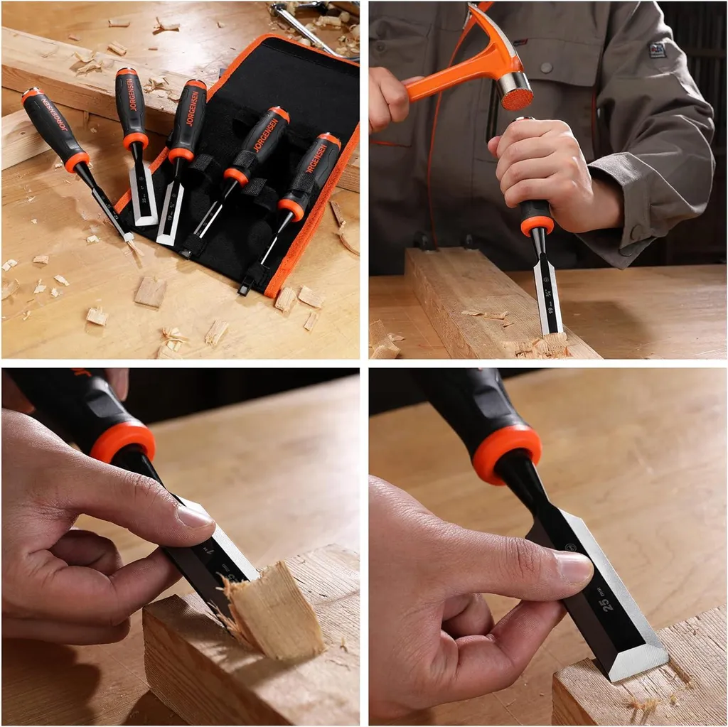 Ciseaux à bois professionnels en acier Cr-V avec sacoche de rangement 5 pcs