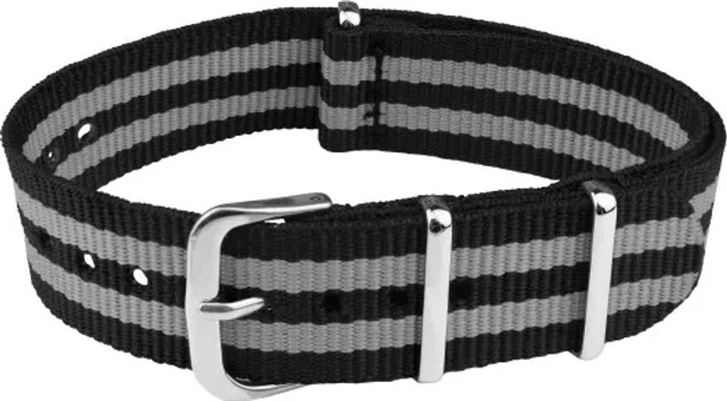 ClassicWatchStraps Nylon Uhrenarmband - Schwarz/Grau, 22 mm, Silber poliert
