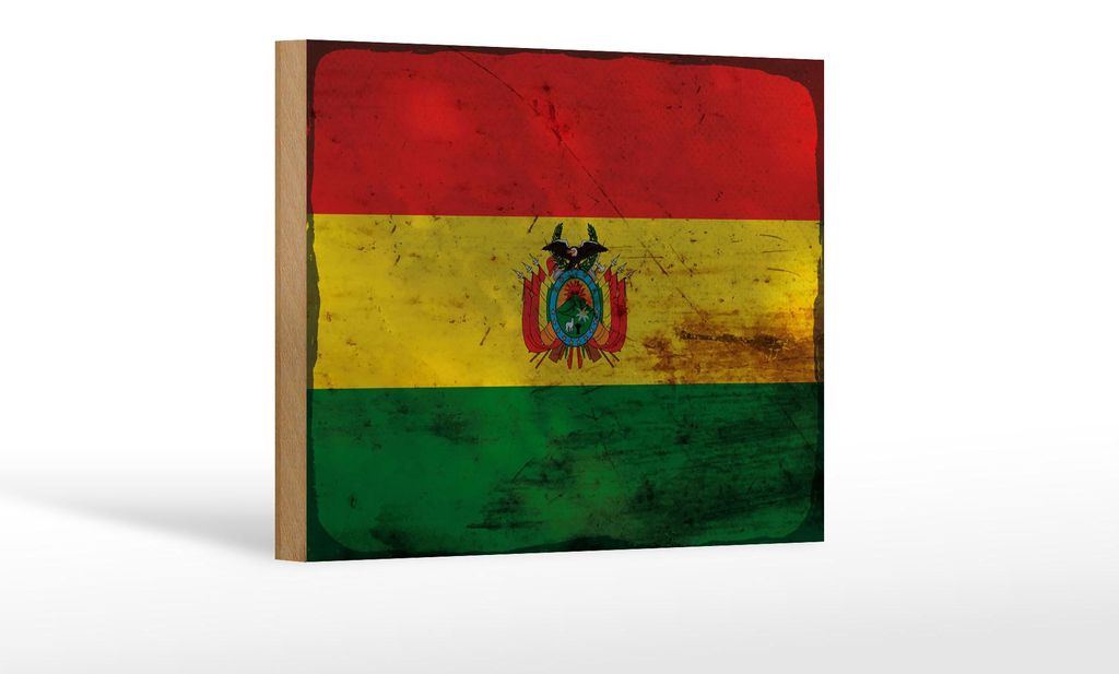 Holzschild Flagge Boliviens 18x12cm Flag of Bolivia Rost