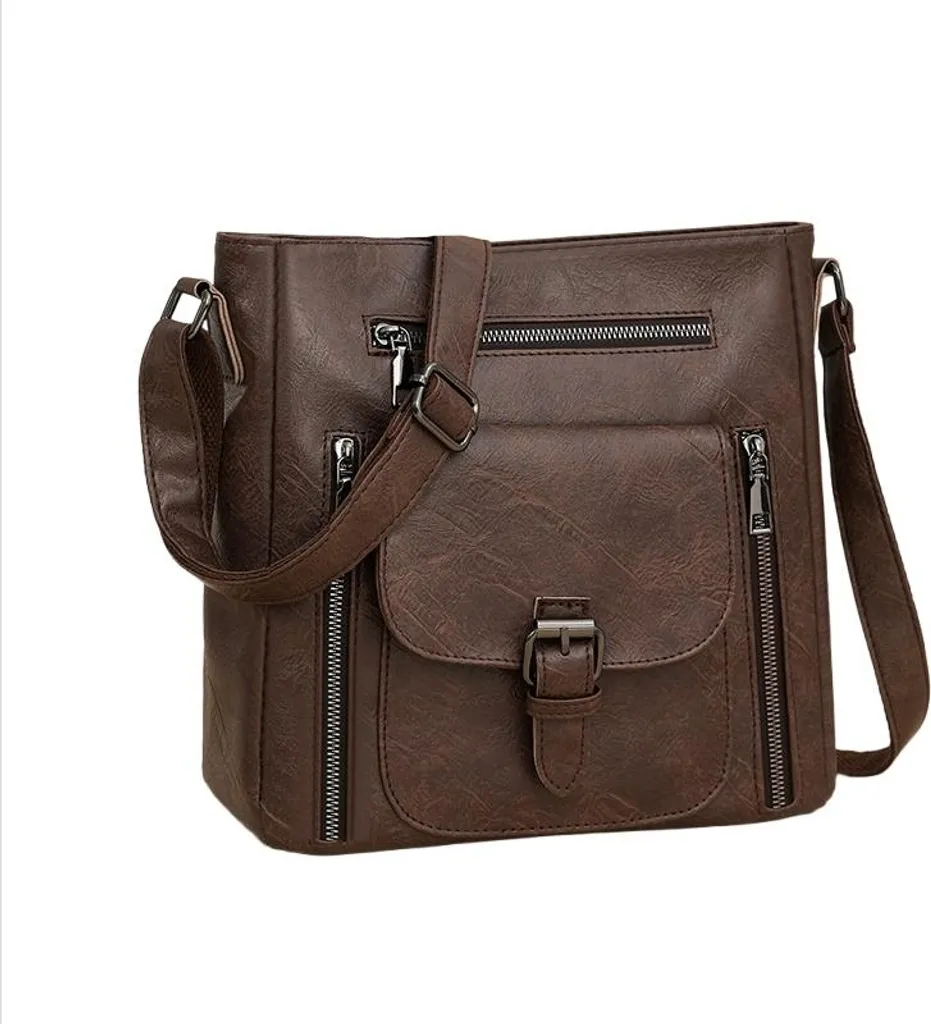 INF Sac bandoulière femme élégant en cuir PU café, modèle INF-2024 chic