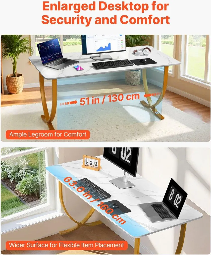 Bureau de direction 160 cm blanc et doré - Table de conférence moderne - 4