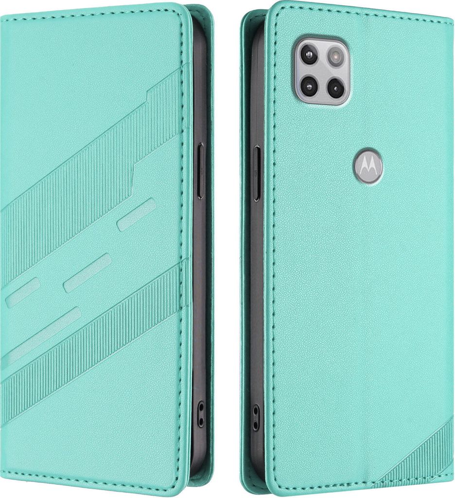 Hülle für Motorola Moto One 5G Ace 2021/Moto G 5G 2020, Kunstleder Brieftaschen Handyhülle mit Kartenfach und Standfunktion Türkis