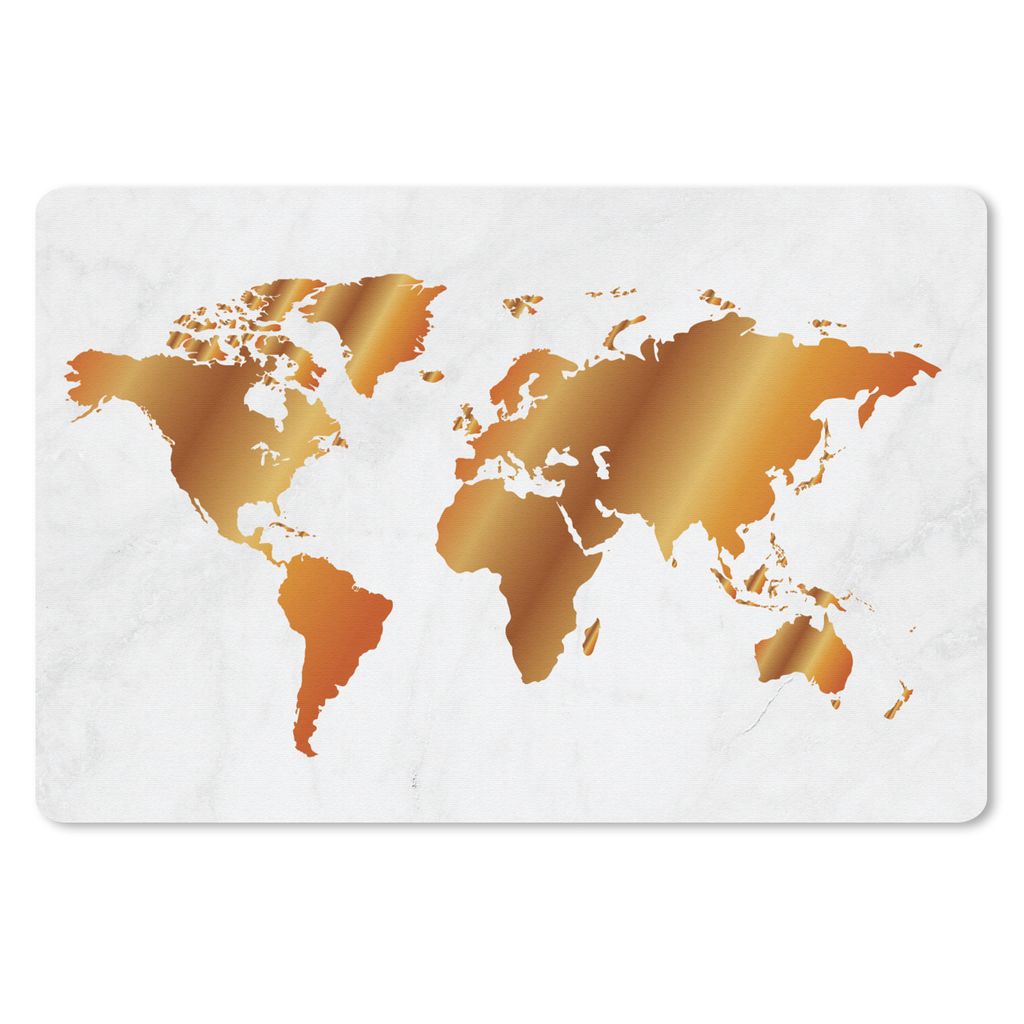 MuchoWow Schreibtischunterlage Weltkarte - Marmor - Gold 60x40 cm - XXL Mauspad - Großes Mauspad
