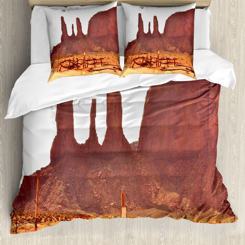 ABAKUHAUS Schlucht Bettbezug, Valley View of Western, Milbensicher Allergiker geeignet mit Kissenbezügen, 155 cm x 220 cm - 80 x 80 cm, Bräunen