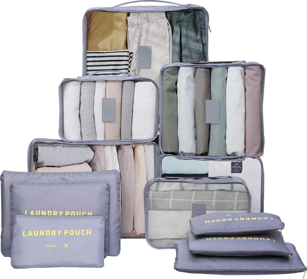 Koffer-organizerset - Packing Cubes für Koffer - 12 Stück - Grau