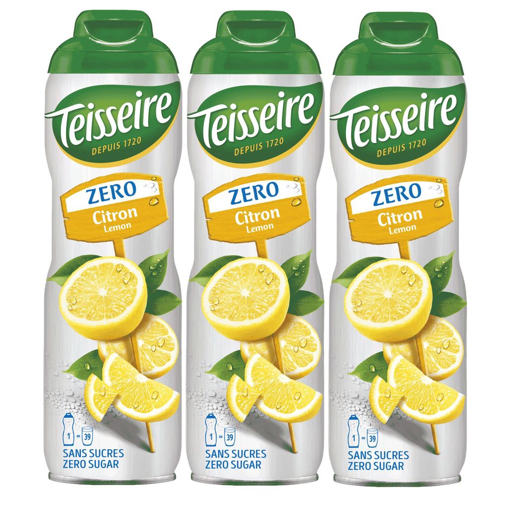 Teisseire Sirup Lemon/Zitrone zero Zucker 600ml - Cocktails (3er Pack)