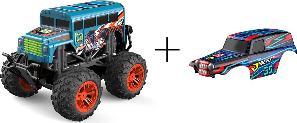 Ferngesteuerter Monstertruck Bus LED Licht echter Rauch wechselbare Cover