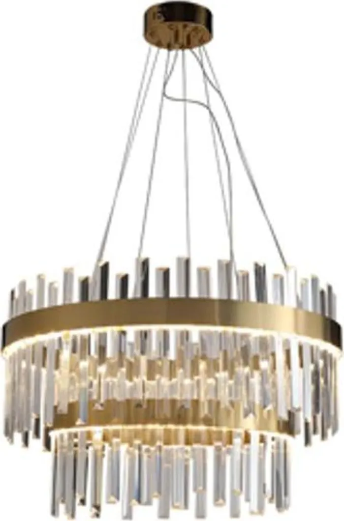 Grand Lustre Cristal Salon et Salle à Manger 60 cm Style Laiton Brossé